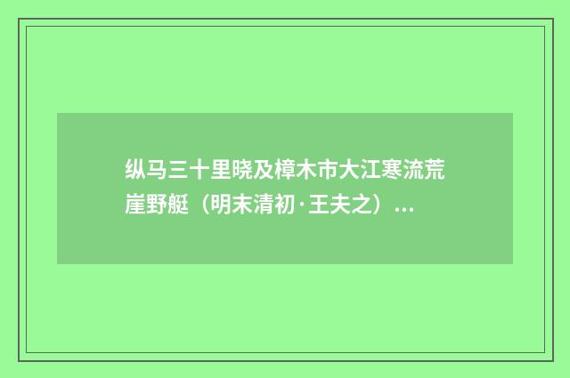 纵马三十里晓及樟木市大江寒流荒崖野艇（明末清初·王夫之）释义及解释