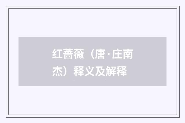 红蔷薇（唐·庄南杰）释义及解释