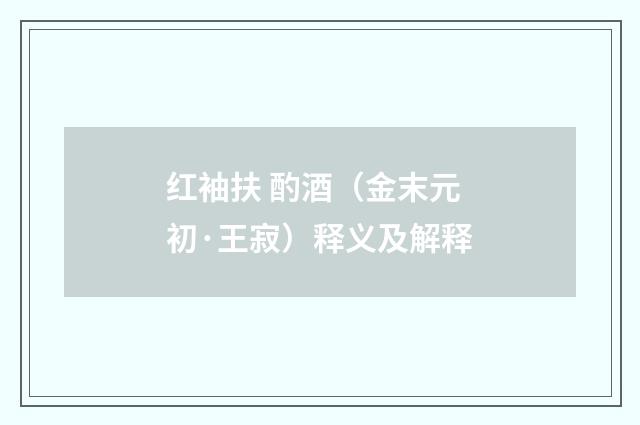 红袖扶 酌酒（金末元初·王寂）释义及解释