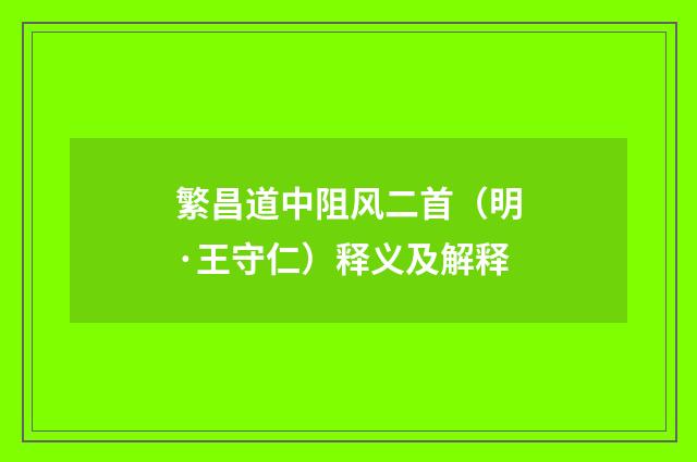 繁昌道中阻风二首（明·王守仁）释义及解释
