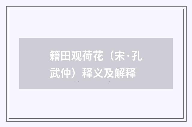 籍田观荷花（宋·孔武仲）释义及解释