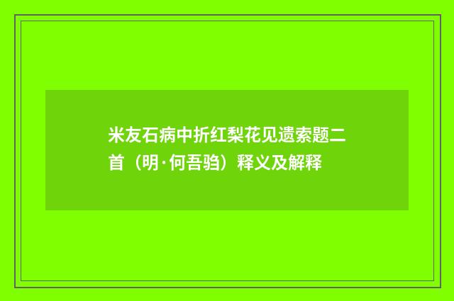米友石病中折红梨花见遗索题二首（明·何吾驺）释义及解释