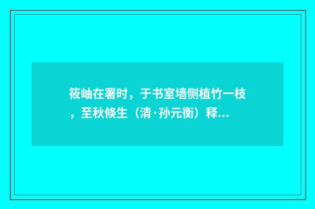 筱岫在署时，于书室墙侧植竹一枝，至秋倏生（清·孙元衡）释义及解释