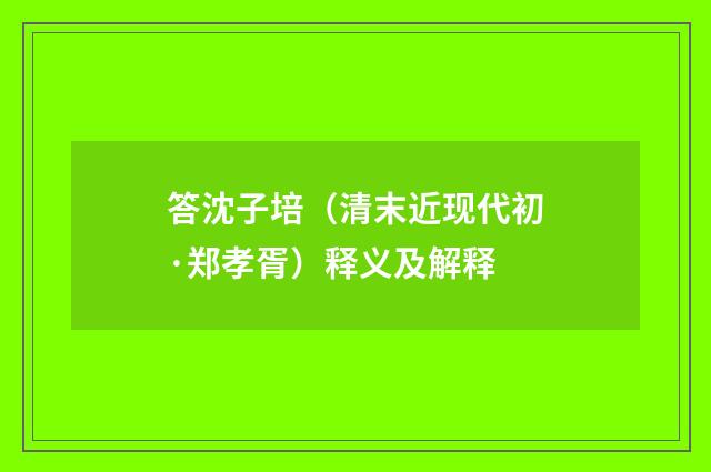 答沈子培（清末近现代初·郑孝胥）释义及解释