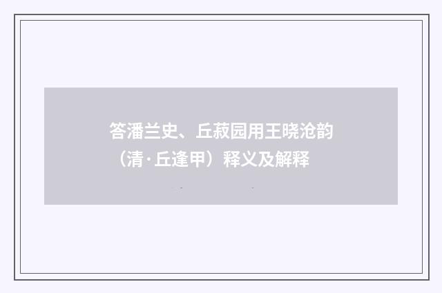 答潘兰史、丘菽园用王晓沧韵（清·丘逢甲）释义及解释