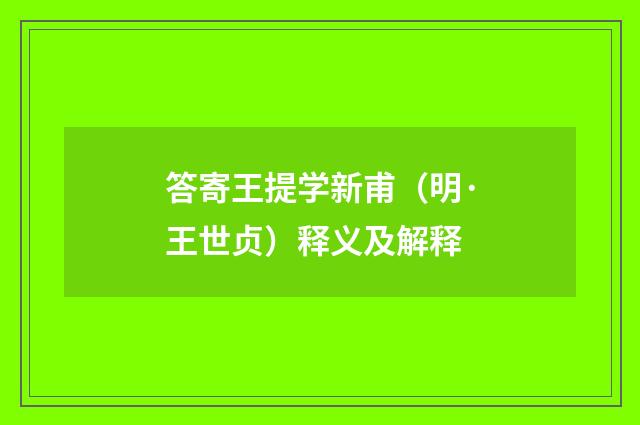 答寄王提学新甫（明·王世贞）释义及解释