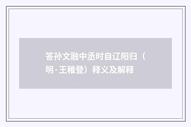 答孙文融中丞时自辽阳归（明·王稚登）释义及解释