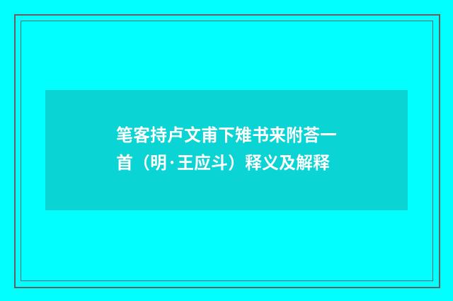 笔客持卢文甫下雉书来附荅一首（明·王应斗）释义及解释