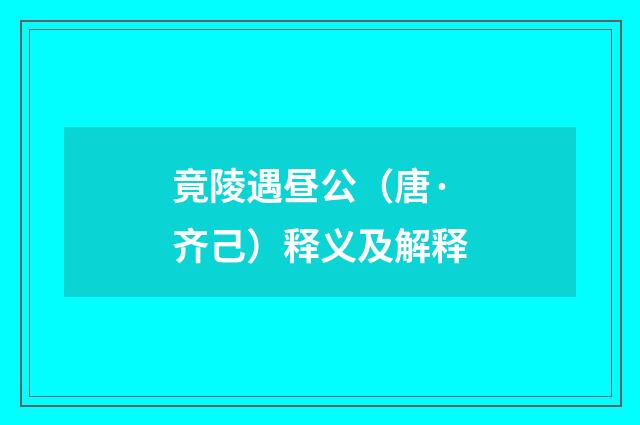 竟陵遇昼公（唐·齐己）释义及解释