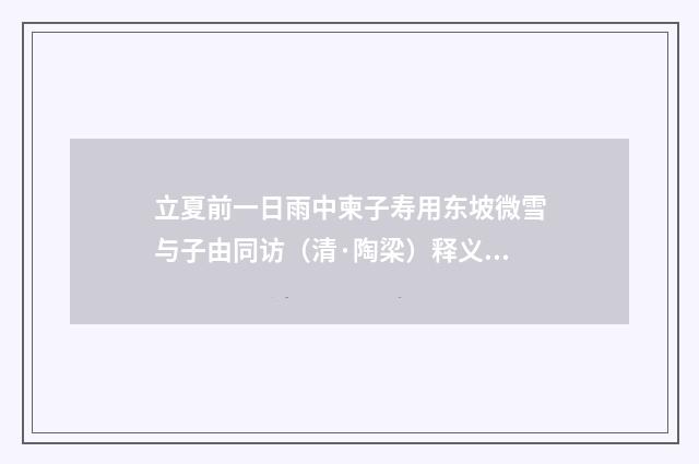 立夏前一日雨中柬子寿用东坡微雪与子由同访（清·陶梁）释义及解释