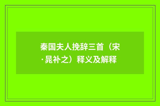 秦国夫人挽辞三首（宋·晁补之）释义及解释