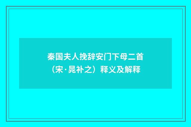秦国夫人挽辞安门下母二首（宋·晁补之）释义及解释