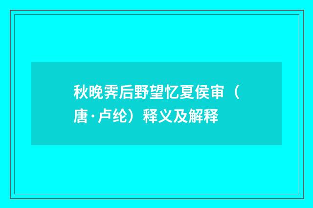 秋晚霁后野望忆夏侯审（唐·卢纶）释义及解释