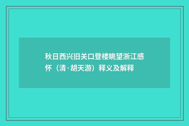 秋日西兴旧关口登楼眺望浙江感怀（清·胡天游）释义及解释