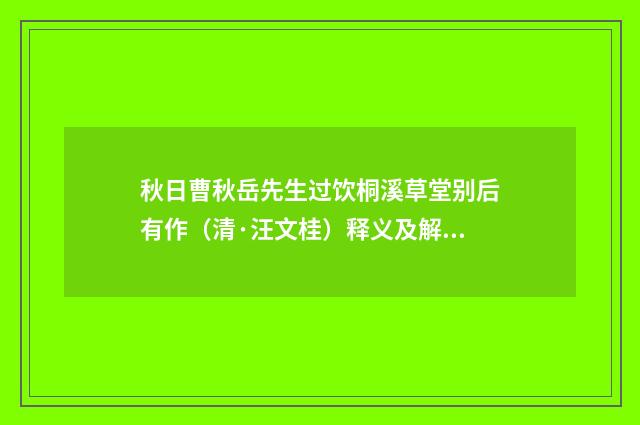 秋日曹秋岳先生过饮桐溪草堂别后有作（清·汪文桂）释义及解释