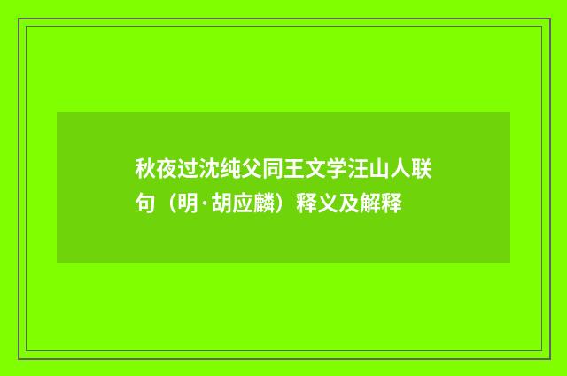 秋夜过沈纯父同王文学汪山人联句（明·胡应麟）释义及解释
