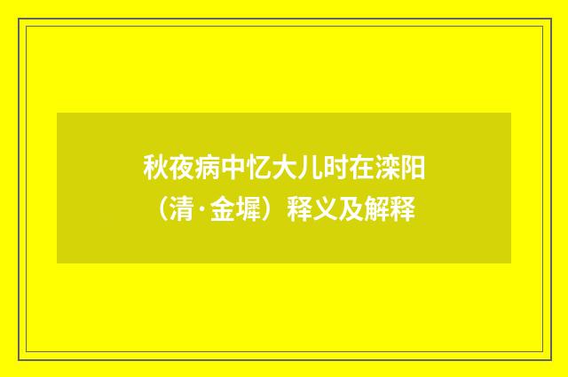 秋夜病中忆大儿时在滦阳（清·金墀）释义及解释