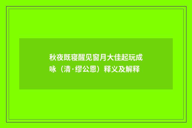 秋夜既寝醒见窗月大佳起玩成咏（清·缪公恩）释义及解释