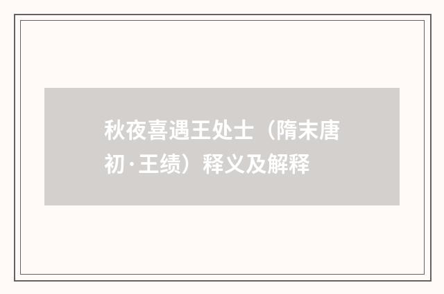 秋夜喜遇王处士（隋末唐初·王绩）释义及解释