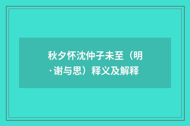 秋夕怀沈仲子未至（明·谢与思）释义及解释