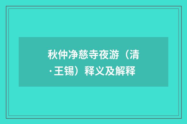 秋仲净慈寺夜游（清·王锡）释义及解释