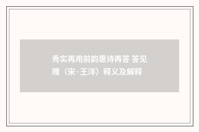秀实再用前韵惠诗再答 答见赠（宋·王洋）释义及解释