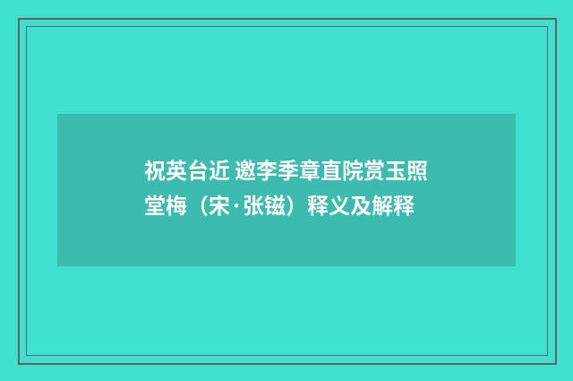 祝英台近 邀李季章直院赏玉照堂梅（宋·张镃）释义及解释