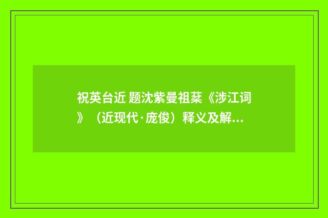 祝英台近 题沈紫曼祖棻《涉江词》（近现代·庞俊）释义及解释