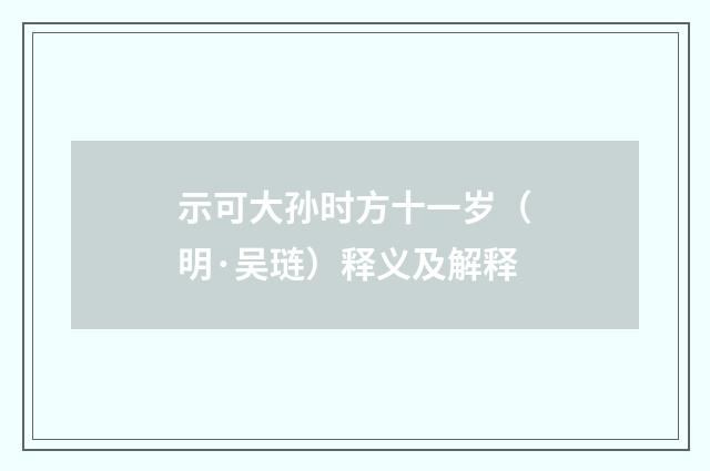 示可大孙时方十一岁（明·吴琏）释义及解释