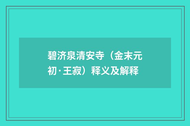 碧济泉清安寺（金末元初·王寂）释义及解释