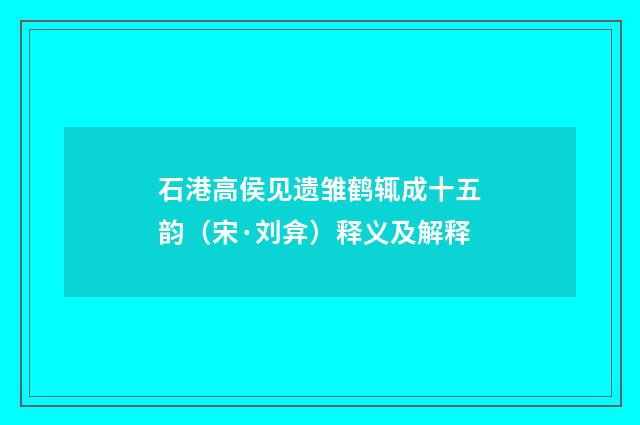 石港高侯见遗雏鹤辄成十五韵（宋·刘弇）释义及解释