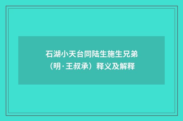 石湖小天台同陆生施生兄弟（明·王叔承）释义及解释