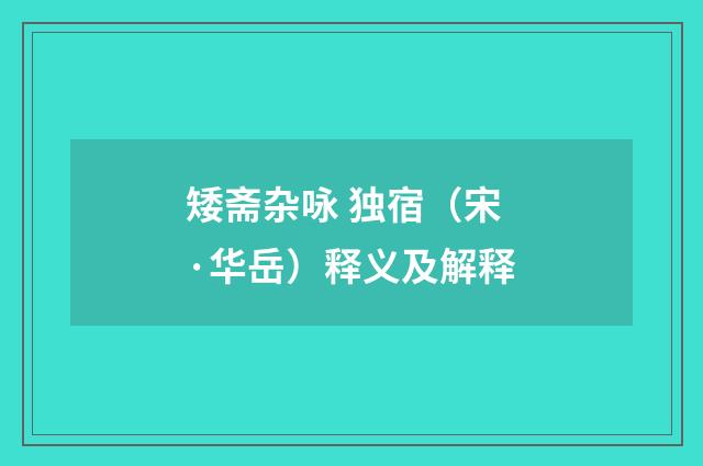 矮斋杂咏 独宿（宋·华岳）释义及解释
