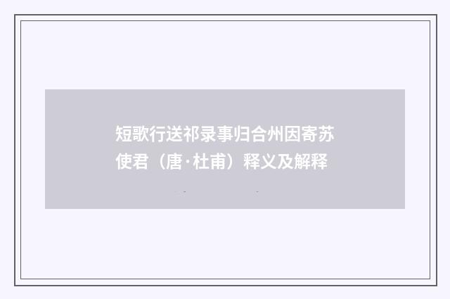 短歌行送祁录事归合州因寄苏使君（唐·杜甫）释义及解释
