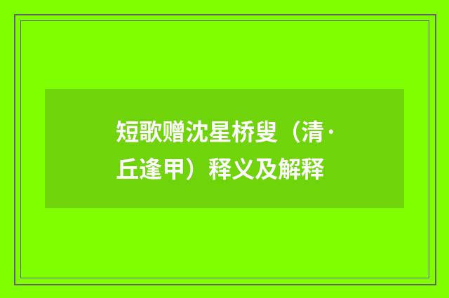 短歌赠沈星桥叟（清·丘逢甲）释义及解释