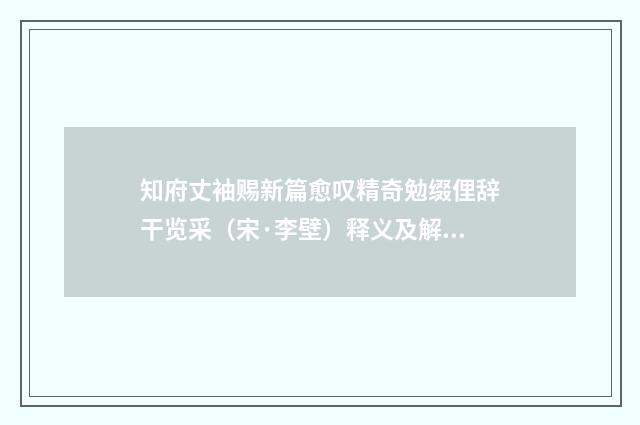 知府丈袖赐新篇愈叹精奇勉缀俚辞干览采（宋·李壁）释义及解释