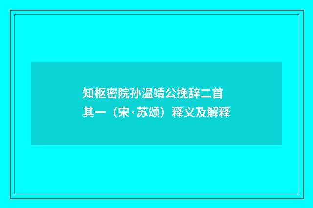 知枢密院孙温靖公挽辞二首 其一（宋·苏颂）释义及解释