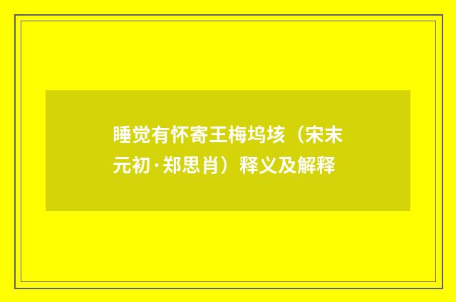 睡觉有怀寄王梅坞垓（宋末元初·郑思肖）释义及解释