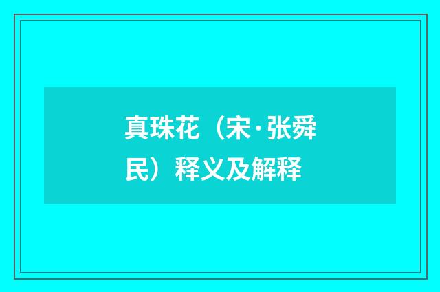 真珠花（宋·张舜民）释义及解释