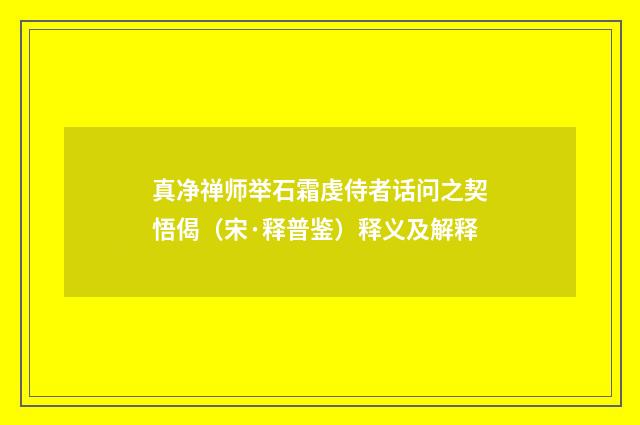 真净禅师举石霜虔侍者话问之契悟偈（宋·释普鉴）释义及解释