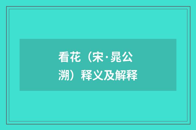 看花（宋·晁公溯）释义及解释