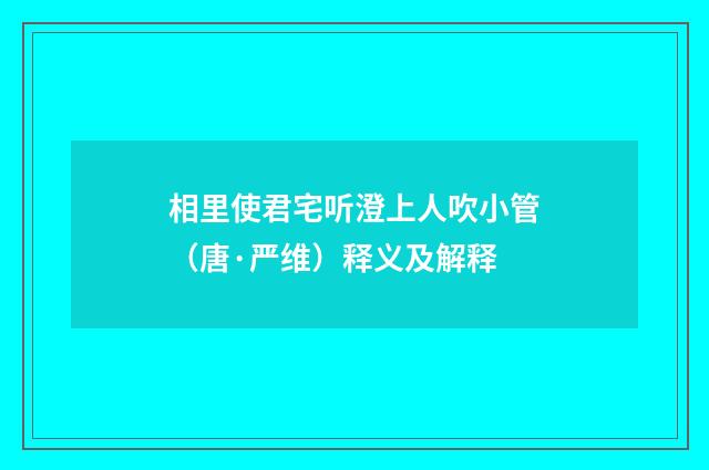 相里使君宅听澄上人吹小管（唐·严维）释义及解释