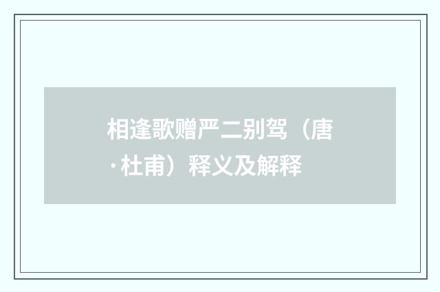 相逢歌赠严二别驾（唐·杜甫）释义及解释