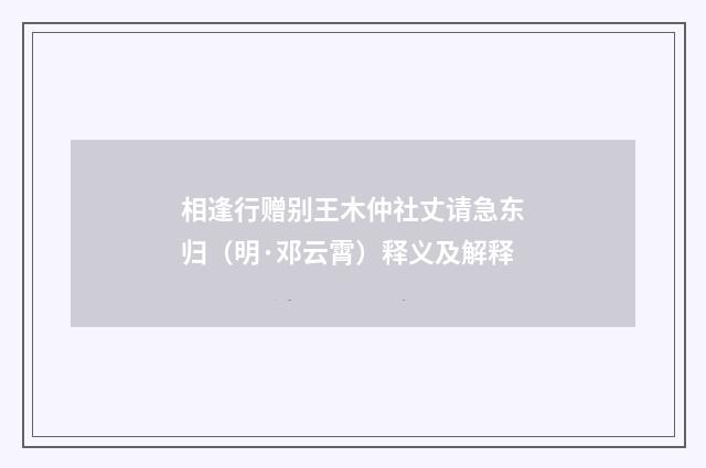 相逢行赠别王木仲社丈请急东归（明·邓云霄）释义及解释