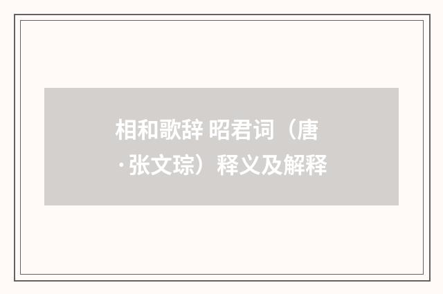 相和歌辞 昭君词（唐·张文琮）释义及解释