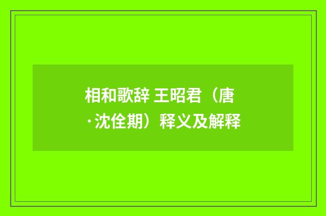 相和歌辞 王昭君（唐·沈佺期）释义及解释