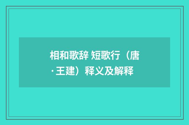 相和歌辞 短歌行（唐·王建）释义及解释