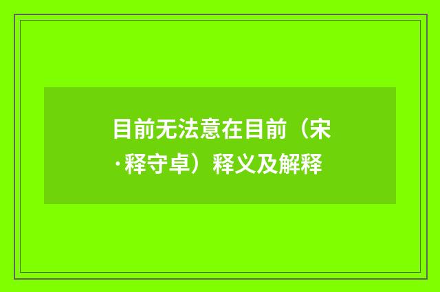 目前无法意在目前（宋·释守卓）释义及解释