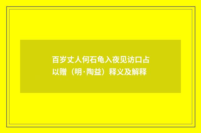 百岁丈人何石龟入夜见访口占以赠（明·陶益）释义及解释