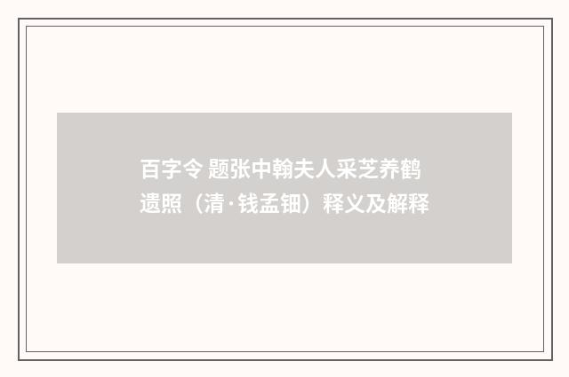 百字令 题张中翰夫人采芝养鹤遗照（清·钱孟钿）释义及解释